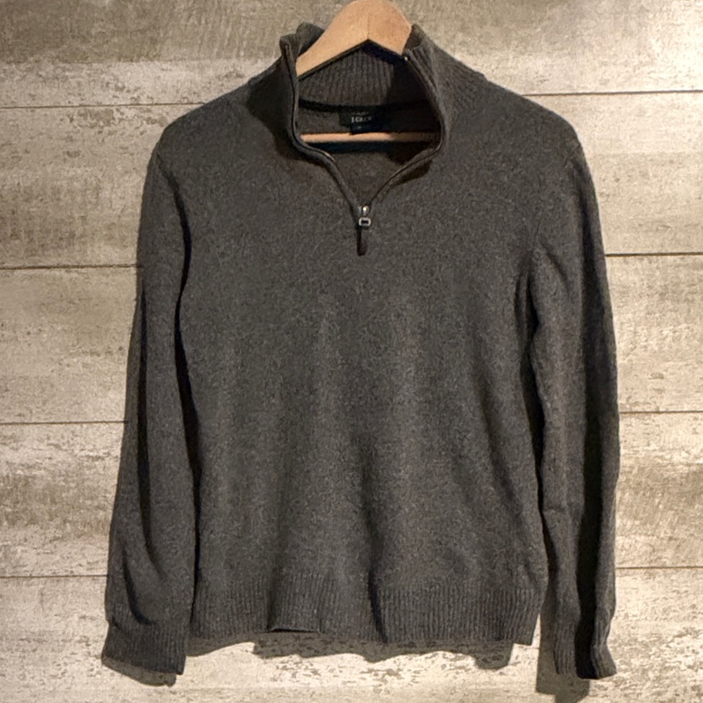J. Crew Charcoal Lambs Wool 1/4 Zip Sweater